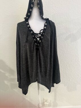 Charcoal Hooded Lace-Up Women's Sweater